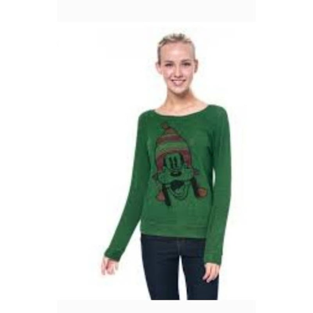 Disney Parks Green Goofy print graphic Christmas sweater womens size medium